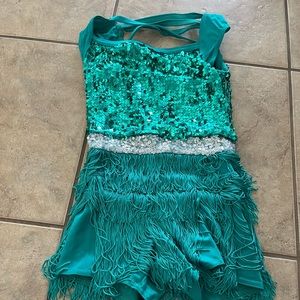 tap costume one piece teal and silver